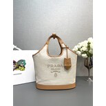 Prada Medium linen blend and leather tote bag