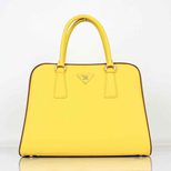 Prada Saffiano Leather Metal Frame Closure Handle Bag