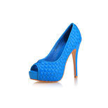 Bottega Veneta Blue Leather Woven Peep Toe Pump