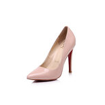 Beige patent leather point head pump