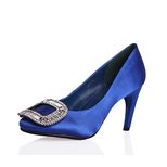 Roger Vivier Blue Satin Rhinestone Square Logo Pump