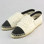 Chanel Off-white Canvas with Black Canvas Head Casual Flat