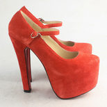 Christian Louboutin Red Suede Leather Platform Mary Jane Pump