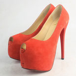 Christian Louboutin Orange Suede Leather Platform Red Sole Peep Toe Pump(16cm)