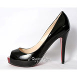 Christian Louboutin Black Patent Leather Red Sole (peep toe & platform) Pump