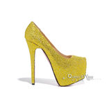 Christian Louboutin Yellow Crystal Red Sole Ultra High Platform Pump