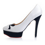 Charlotte Olympia White leather Black Suede Cut-out Bow Tie Platform Pump