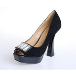 MIU MIU Black Suede Leather Diamond Peep Toe Pump