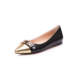 Black patent leather golden point head flat