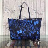 Valentino Butterfly fabric with leather trim zipper shopping tote