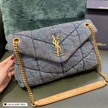 YSL PUFFER SMALL BAG 29cm IN QUILTED VINTAGE DENIM AND SUEDE