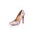 White patent leather multiple color rivet pump