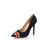 Dark blue suede leather rivet pointed head pump