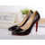 Black leather rivet pointed head pump