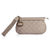 Beige GG Embossed Leather Clutch with Woven Wristlet