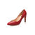 Red leather V collar pump