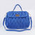 Blue Quilting Lamb Skin Leather Large Lock Closure Flap Handle Bag