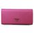 Fuschia Saffiano Leather Button Flap Closure Wallet