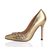 Metallic Gold Crack Leather Leather Rhinestone Pump