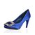 Blue Satin Rhinestone Square Logo Pump