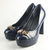 Ferragamo Blue Patent Leather Platform Pump with Metal Logo