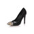 Black lizard leather rivet metal toe pump