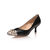 Black leather rivet metal toe pump