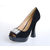 Black Suede Leather Diamond Peep Toe Pump