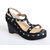 Valentino Rivet Black Leather Platform Wedge Pump Sandal