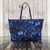 Butterfly fabric with leather trim zipper shopping tote