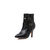 Black leather rivet buckle strap point head short boots