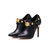 Black leather point head ankle boots